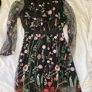 Floral Embroidered Black Dress